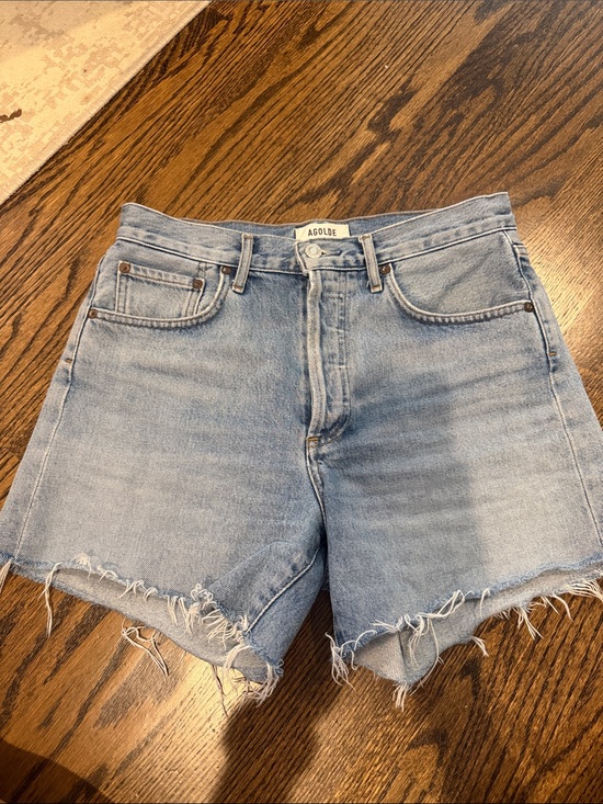 Agolde Pants - Agolde Light Wash Reese High-Rise Frayed Denim Shorts